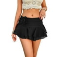 thumbnail image 3 of Women'S Mini Skirt Mesh Flowy Hem Y2K Skirts Multi-Layer Ruffle Trim Skort Black M, 3 of 9