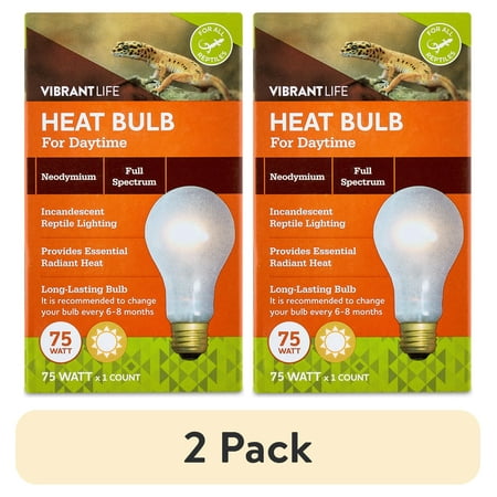 (2 pack) Vibrant Life Daylight Bulb for Reptiles, 75 Watts, Terrarium Habitat Lighting