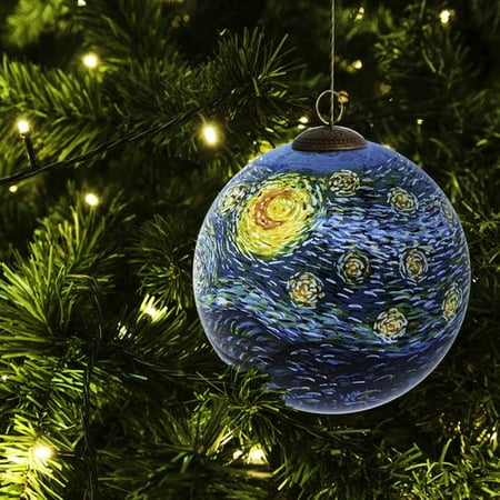 - La Pastiche Starry Night Hand Painted Glass Ball Ornament