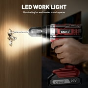 Cshidworld 20V Cordless Power Drill Set, Drill Kit with 1 Lithium-Ion & Charger, 3/8 Keyless Chuck, Electric Drill W/ 2 Variable Speed & LED Light, 25+1 Position and 34pcs Drill/Driver Bits(Red)