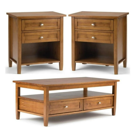 Home Square 3-Piece Set with Wood 48" Coffee Table and 2 24" Nightstand Tables