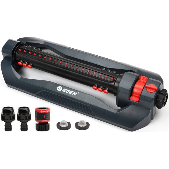 Eden 96212 Turbo Oscillating Sprinkler, Covers Up to 4,499 sq. ft., 18 Precision Nozzles, Weighted Base, Flow and Width Controls,