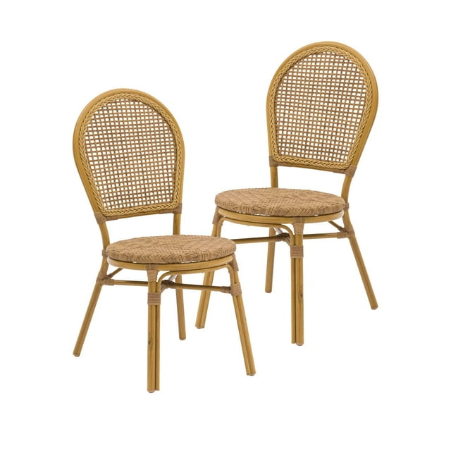 Set 2 Sillas de Exterior Top Living Ideal Para Terraza y Jardin Estilo Vintage de Ratán Sintético Café