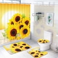 thumbnail image 3 of Juego de cortina y alfombra de ducha con diseño de girasol amarillo, juego de baño de 16 piezas con flores, cortina de ducha de tela impermeable con 12 ganchos y alfombras de baño, 3 of 8