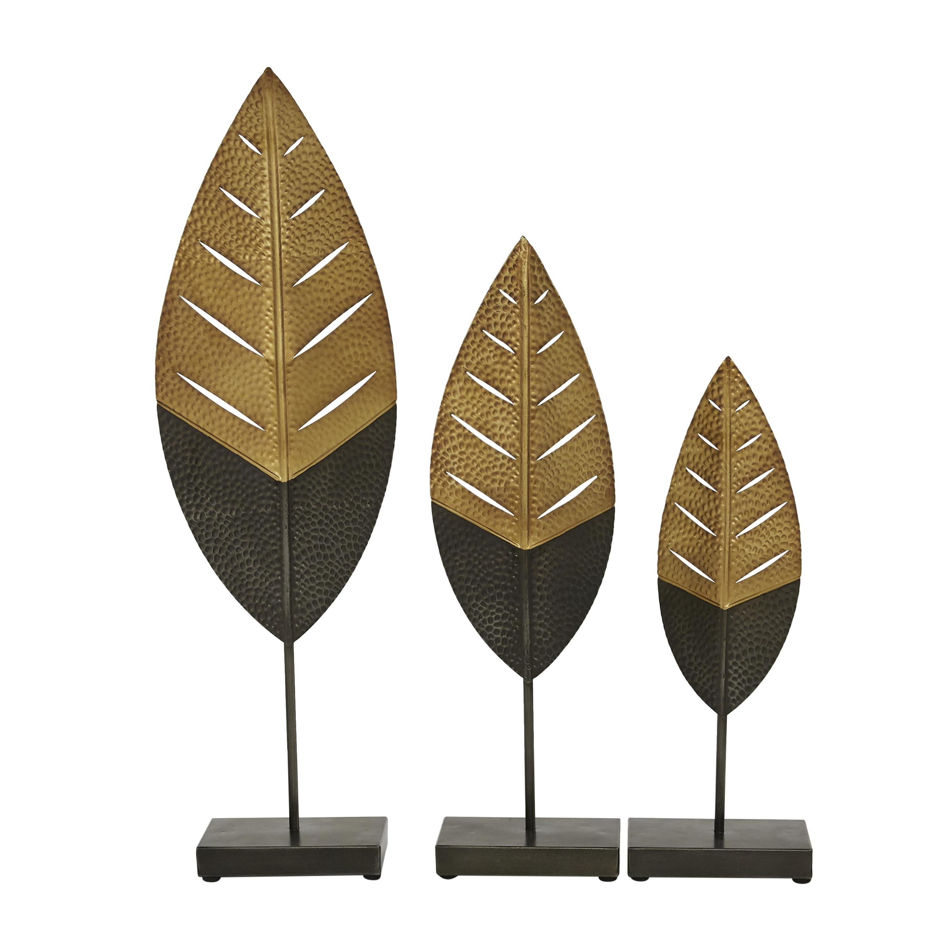 17", 19", 26"H Gold Metal Leaf Sculpture, by DecMode (3 Count)