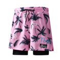 thumbnail image 4 of Mens 2 in 1 Swim Trunks with Compression Liner Summer Printed Quickly Dry Swim Short Swimsuit Bathing Suit Beach Shorts (XL, Pink), 4 of 6