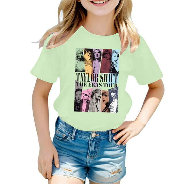 Dpytoraw Girls Soft Short Sleeve Crew Neck T Shirts 5 Color Printed T Shirt Size 8-9 Years