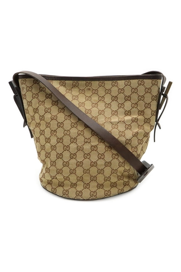 Pre-Owned GUCCI GG Canvas Shoulder Bag, Bucket Style, Leather, Black, 106240 (Good)