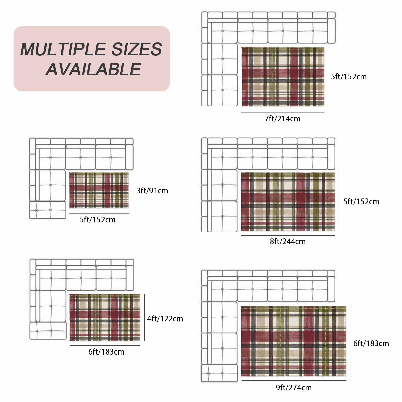 Buffalo Check Outdoor Rug for Patio/Deck/Porch, Non-Slip Large Area Rug 4 x 6 Ft, Red Green Farmhouse Plaid Vintage Autumn Indoor Outdoor Rugs Washable Area Rugs, Reversible Camping Rug Carpet Runner
