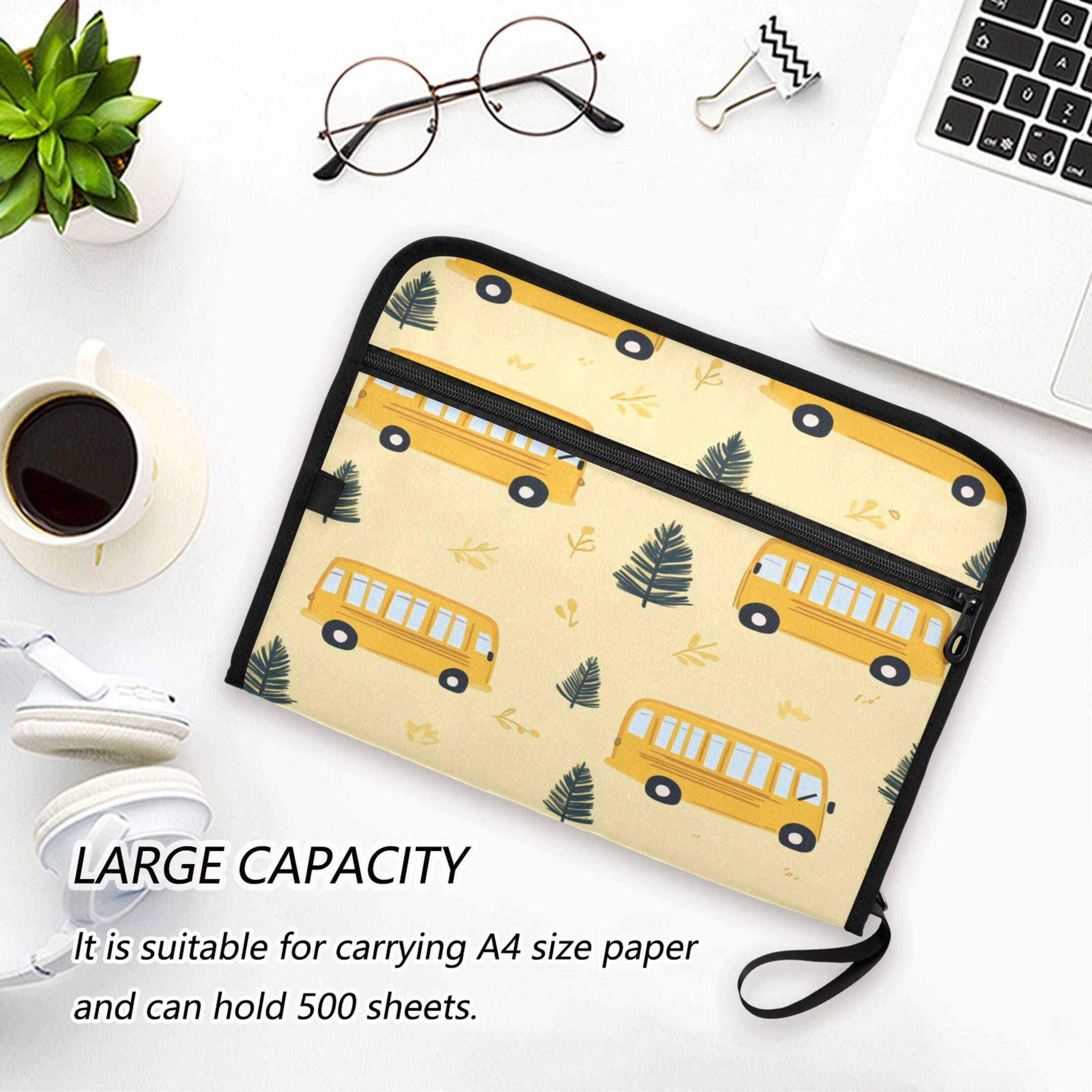 WOBOGO Yellow Kindergarten School Bus Pattern Expanding File Folder Letter Size Accordion Filing Organizer 13 Pocket Separate Organ Pocket