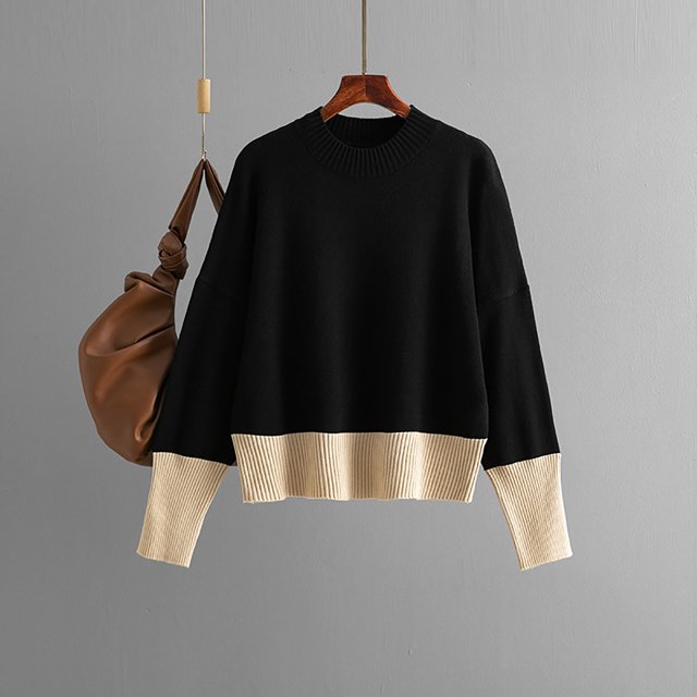Suéter de cuello alto para mujer, jersey de manga larga, informal, ligero, de punto suave, con bloques de color de doble cara, abrigo para mujer