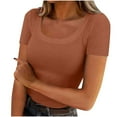 thumbnail image 2 of Blmnix Tops for Women Summer Orange Short Sleeve Ribbed Scoop Neck Solid Beach Tops, 2 of 5