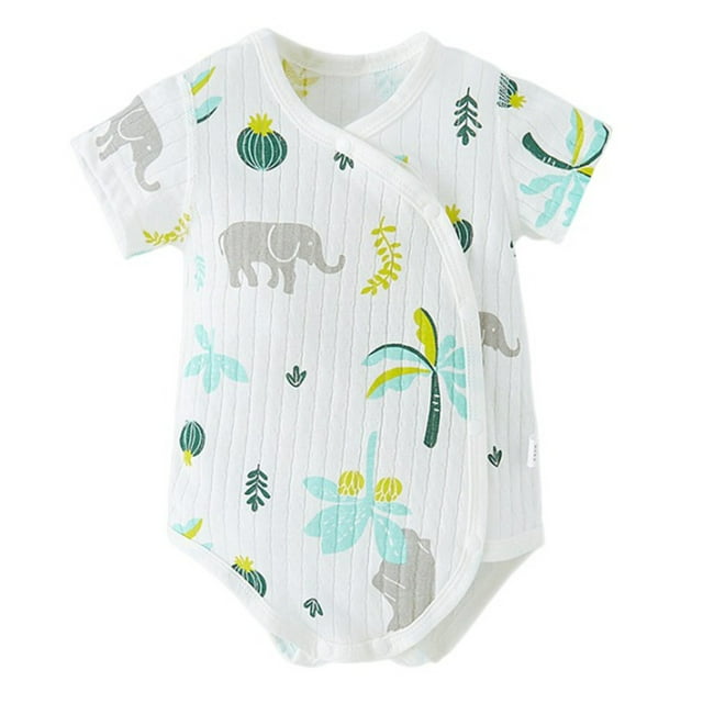 Barboteuse pour Bébés Filles, Enfant Été Mince Sans Armature Nouveau-Né Coton à Boutons Imprimé Col Rond Manches Courtes Barboteuses Courtes