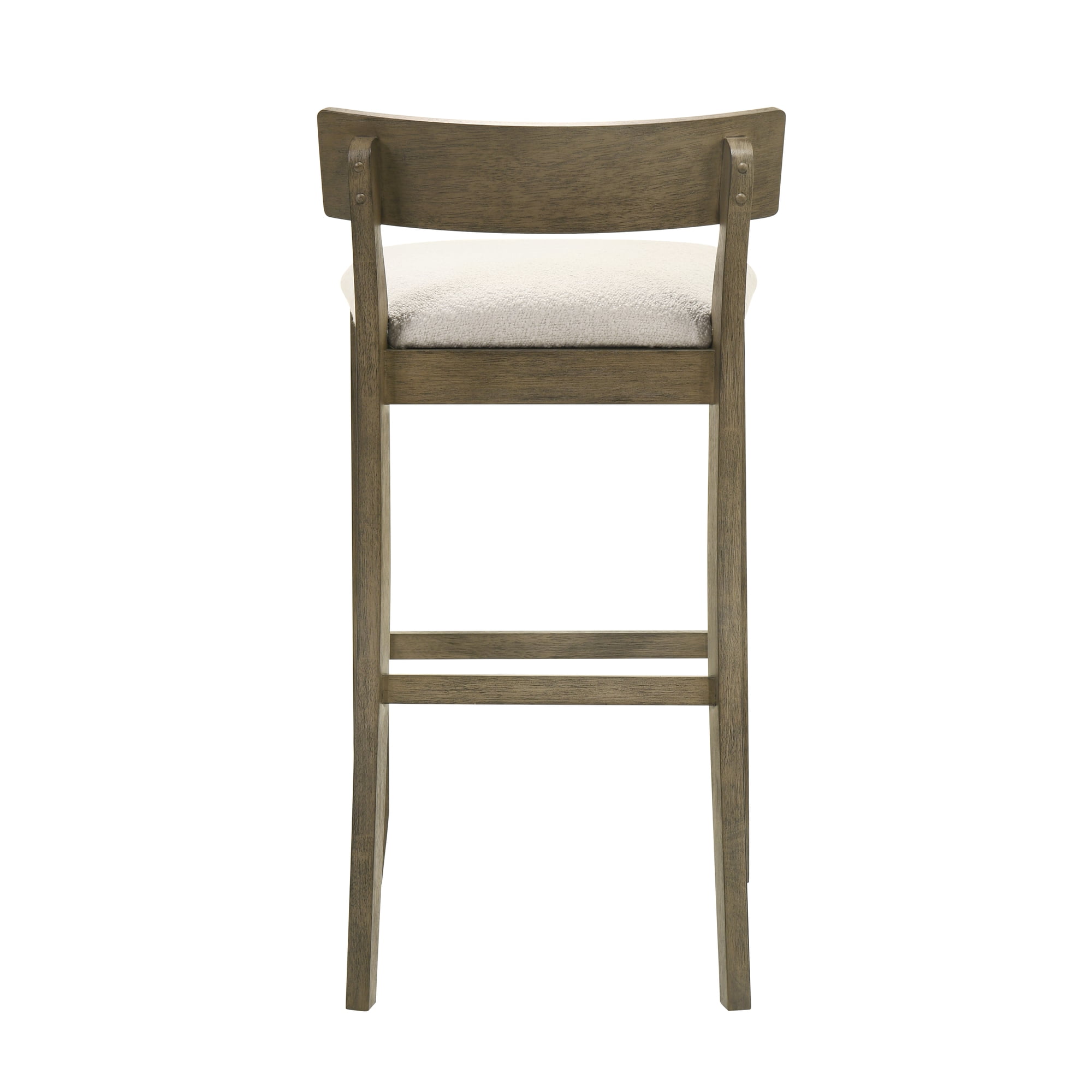 Merie Modern Transitional Wood Bar Height Kitchen Bar Stool in Putty Brown Finish with White Boucle Fabric Upholstered Seat