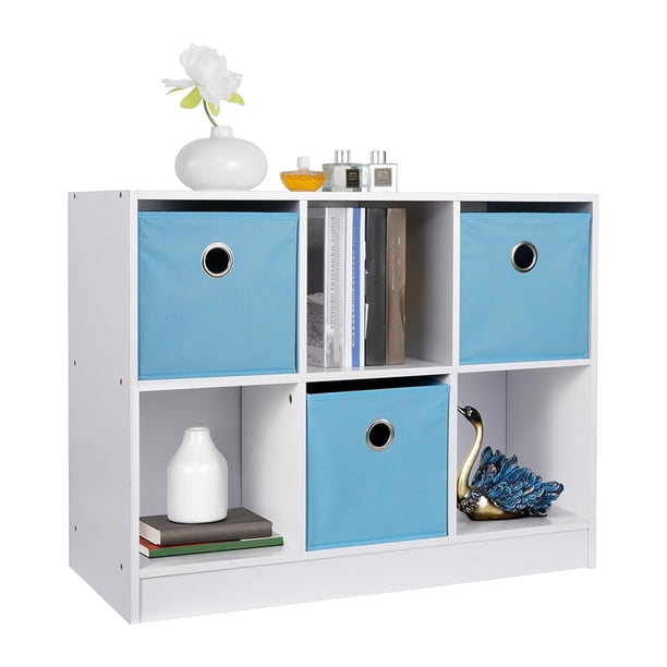 Organizador de almacenamiento de 6 cubos, estantería de 2 niveles con 3 compartimentos, estantes abiertos de madera de 3 x 2 pulgadas, sistema de estanterías Cubby, armario ancho para juguetes para