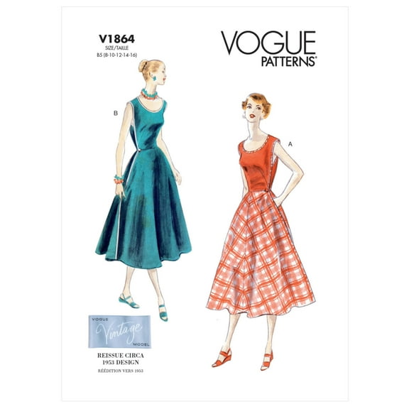 Vogue Sewing Pattern V1864 - Misses' Wrap Dress, Size: B5 (8-10-12-14-16)