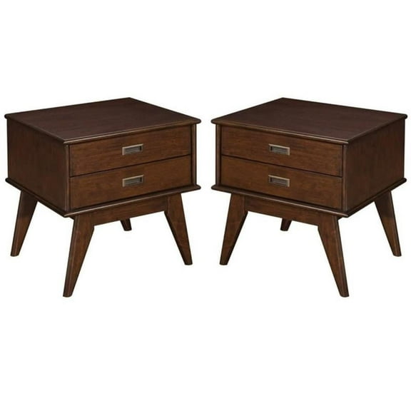 Home Square 2-Piece 22" Modern End Side Table Set in Medium Auburn Brown