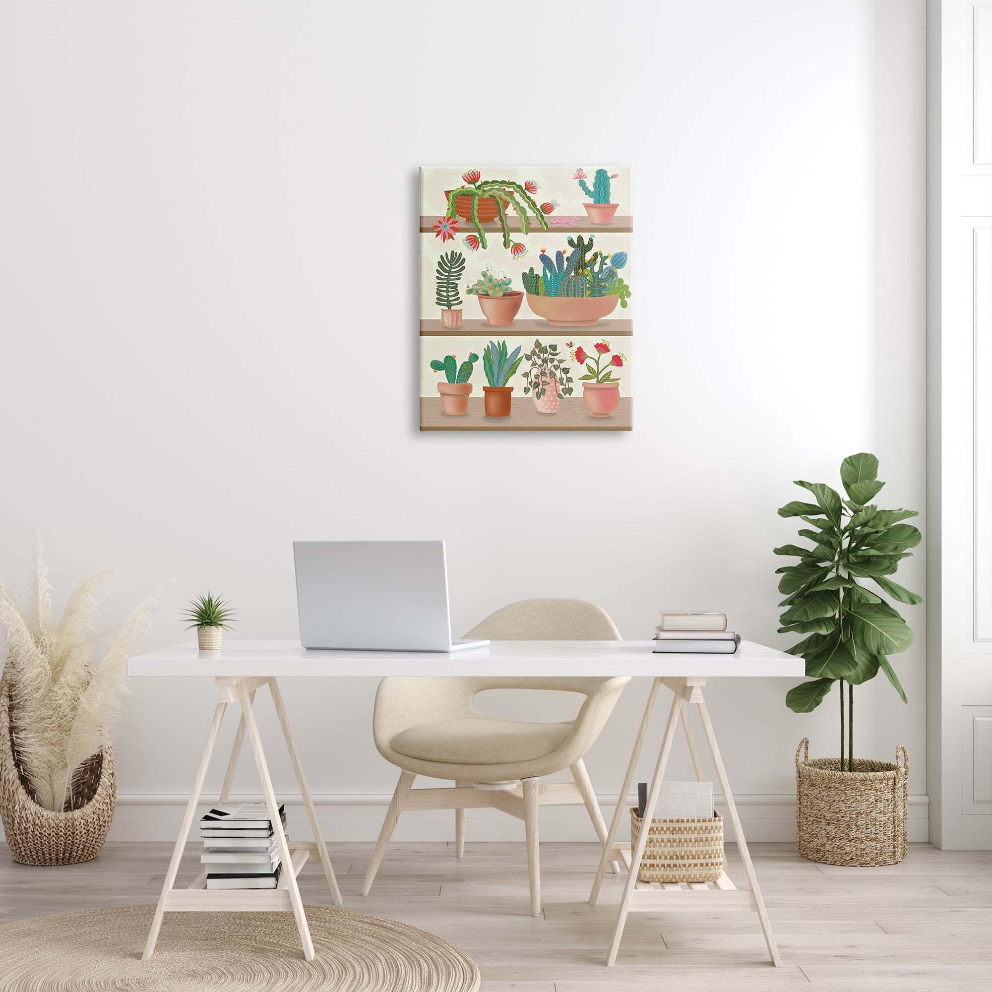 Stupell Industries Modern Chic Succulent Shelve Illustration Fun Cacti, 24 x 30, Designed by Darlene Seale