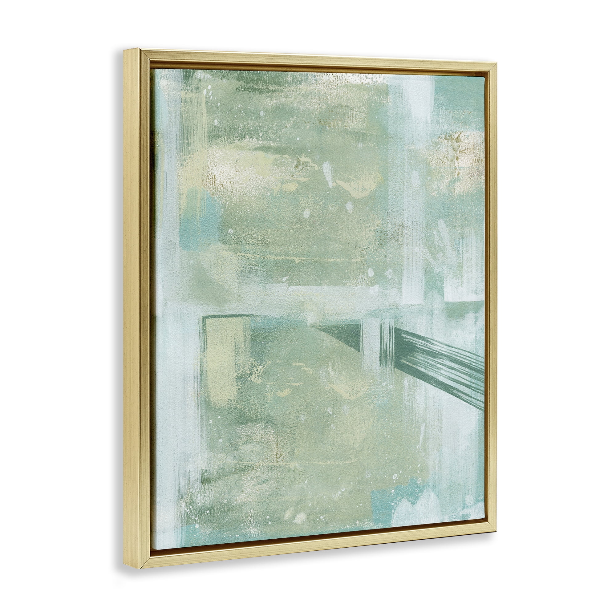 Stupell Industries Green Weathered Abstract Abstract Painting Gold Floater Framed Canvas Art Print Wall Art, 17 x 21