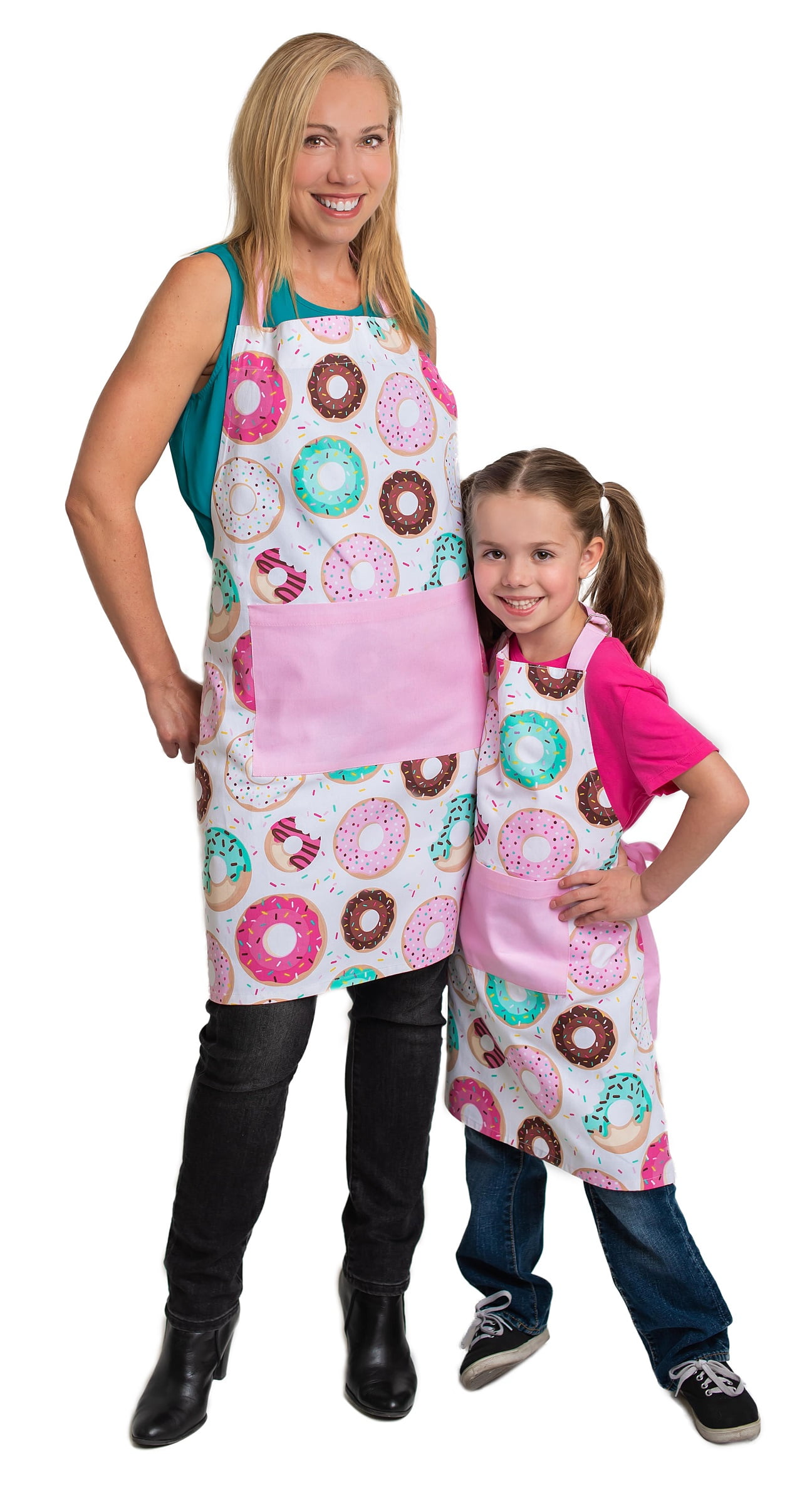 Handstand Kitchen Mother and Daughter 100% Cotton Whimsical Print Apron Set - Donut Shoppe