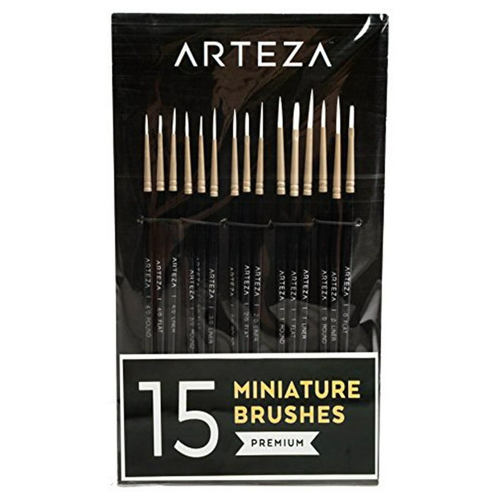 Arteza Detail Paint Brushes, Set of 15, Fine Detail Brush Set for Miniature Models and Canvases