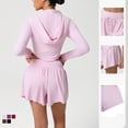 thumbnail image 4 of PISONIC Workout Sets for Women 2 Piece Long Sleeve Zip Up Jacket, High Waisted Yoga Shorts Gym Workout Sets, 4 of 7