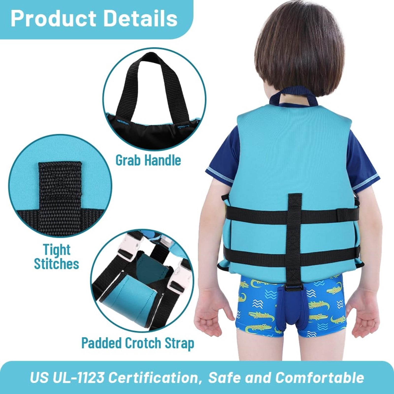 Gogokids Toddler Swim Vest Life Jacket-Kids Flotation Buoyancy Swimwear Trainer Aid Vest with Adjustable Safety Strap, Age 1-9 Years/18-77lbs, Blue Bubble