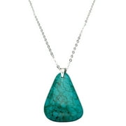 JOYFUL CREATIONS Simulated Turquoise Stone Pendant Flat Link Chain Necklace Sterling Silver Bail 30 Inch