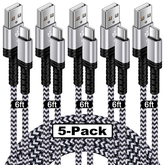 Type C Charger Fast Charging Cable 6ft,5PACK HopePow Usb A to Usb C Cable 6ft Charging Cable Android Charger High Speed Phone Charger Cord Type C Fast Charging,Blackwhite