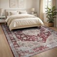 thumbnail image 3 of ODIKA 8'x10' Washable Area Rug Non-Shedding, Easy Care, Vintage Grey Ornate Border Distressed Throw Maroon Round Burgandy for King Size Bedroom Under Bed, Master Suite, 3 of 7