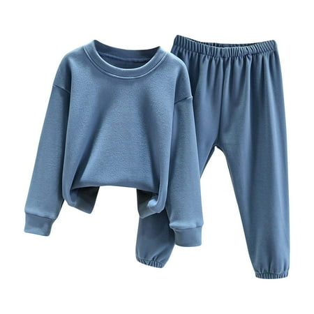 

Summer Savings Clearance 2024! itsun Toddler Pajamas Toddler Baby Kids Winter Boys Girls Solid Long Sleeved Thickening Home Wear Clothes Suit Blue 8-9 Years