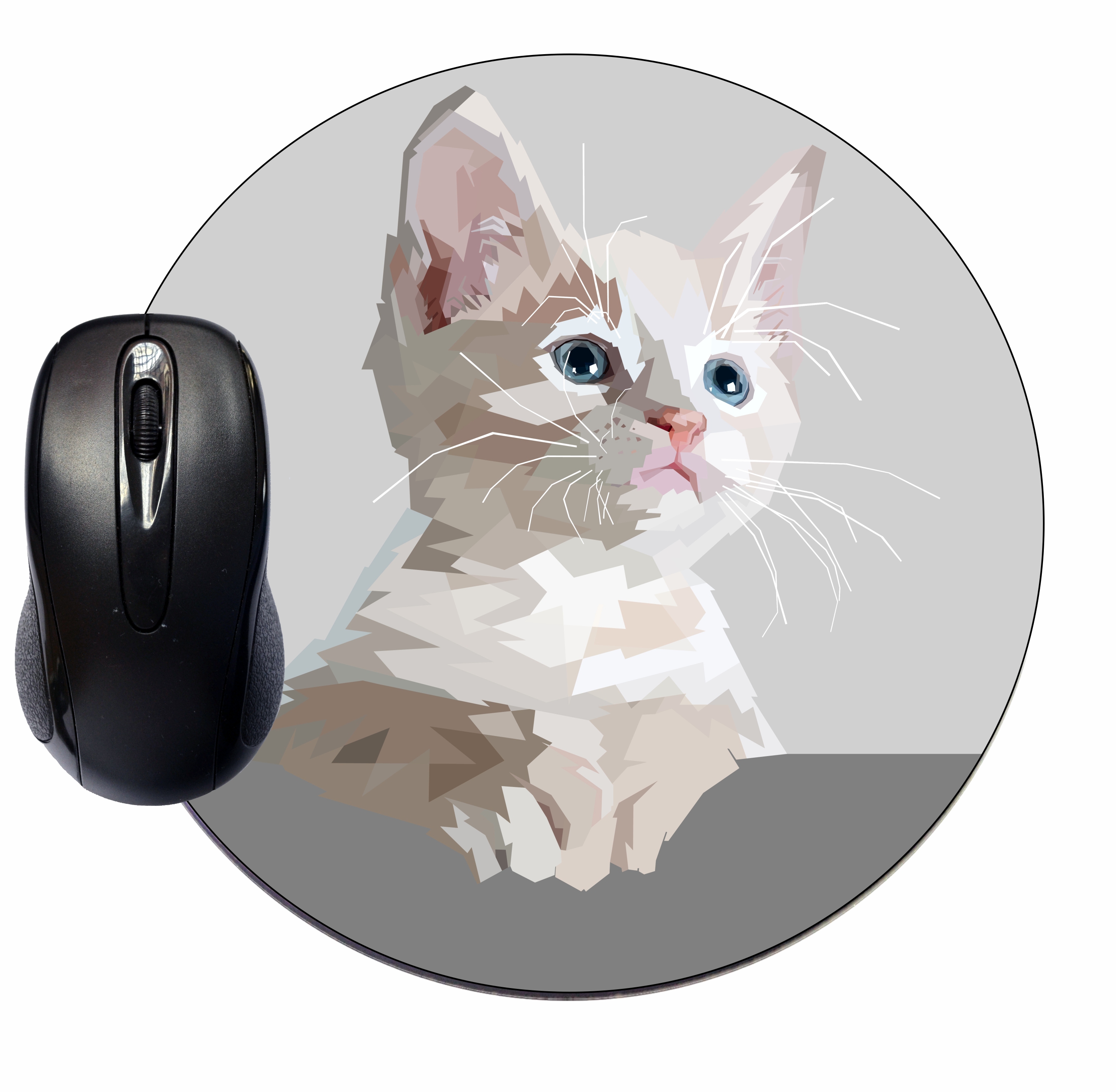 Mouse Mat Pad Mousepad Cute Desk Round Circle Mousemat White Kitten