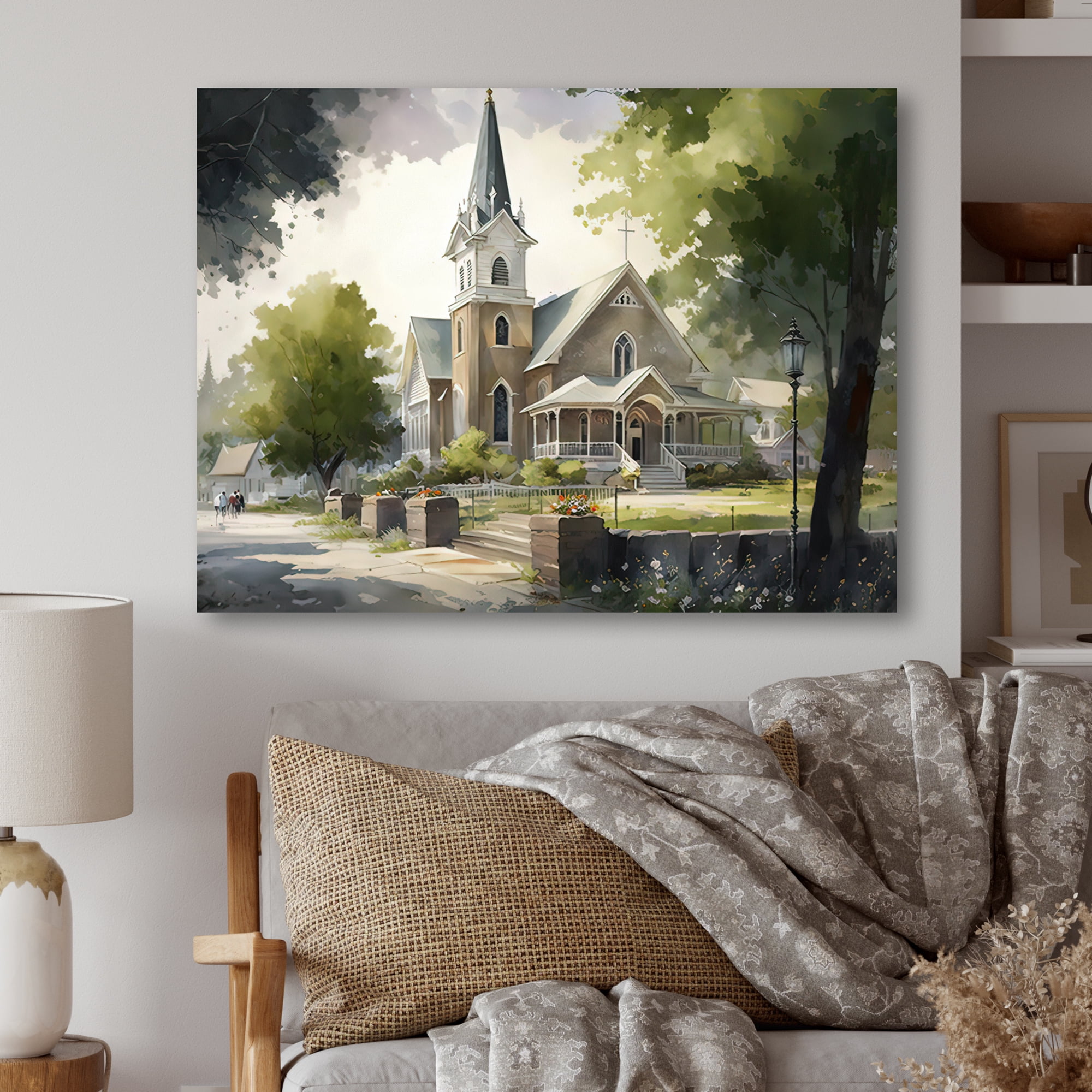 Designart Church In Country Town V Canvas Wall Art