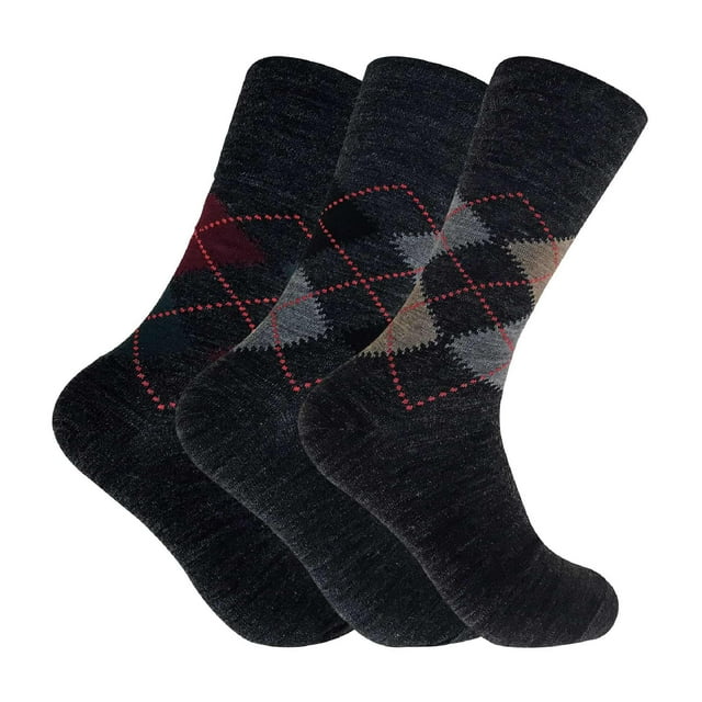 Sock Snob - 3 Pack Mens Non Elastic Lambs Wool Blend Pattern Socks for Circulation
