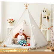 SISTICKER Kids Teepee Tent for 3-8 Years Kids Toddlers White Canvas Playhouse Indoor Outdoor Games