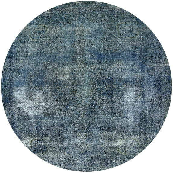 Ahgly Company Indoor Round Mid-Century Modern Cadet Blue Green Oriental Area Rugs, 5' Round