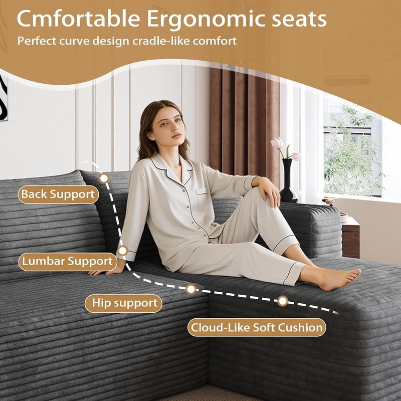 94'' L-Shaped Sectional Sofa with Chaise, Modern Modular Sofa with Deep Seat, Cloud Sofa Couch for Living Room,Right Facing Chaise
