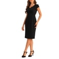 thumbnail image 4 of INSPIRE CHIC Robe Fourreau Vintage pour Femmes à Col en V, Manches Courtes, Fente, Robe Crayon TG Noir, 4 of 5