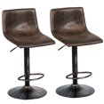 thumbnail image 2 of Gymax Ensemble de 2 Tabourets de Bar Réglables Chaises de Bar Pivotantes Tissu de Cuisine de Pub Brun Rétro, 2 of 10