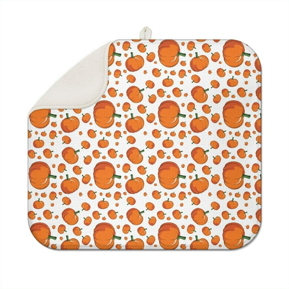 Fall Pumpkin Dish Drying Mat for Kitchen Autumn Maple Leaves Thanksgiving Day Microfiber Drying Mats Absorbent Reversible Dish Pad Medium Dish Draining Mat 16x18 inch