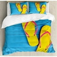 thumbnail image 3 of Yellow and Blue Duvet Cover Set Twin Size, Flip Flops on Wooden Pier Cheerful Holiday Travel Relax Image, Decorative 2 Piece Bedding Set with 1 Pillow Sham, Sky Blue Yellow Pink, by Ambesonne, 3 of 3