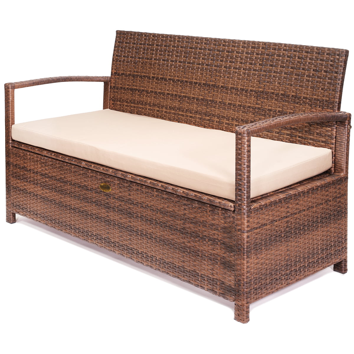 Barton All Weather Deck Box Bench, Outdoor Wicker Storage Bench With Cushion