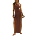 thumbnail image 2 of Mceream Robes Camisoles Dos Nu pour Femmes Grande Taille Fendue Haute Sans Manches Soirée Mariage Robe Maxi Col Bénitier Cocktail Sortie Robe Printemps Été Robe Kaki m, 2 of 5