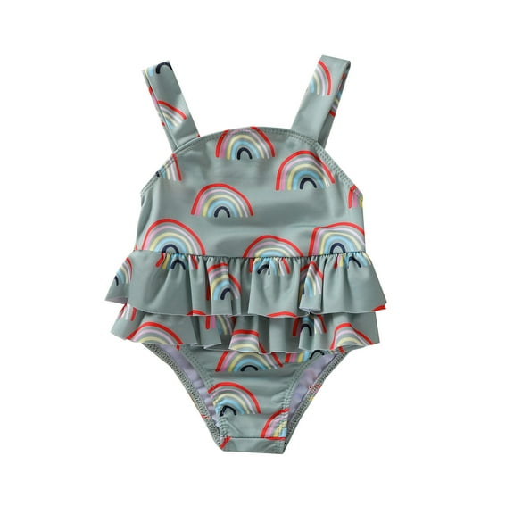 JikouIivo Baby Girls Toddler Sling One-Piece Swimsuit Rainbow Print Bikini Summer Lovely Bathing Suit