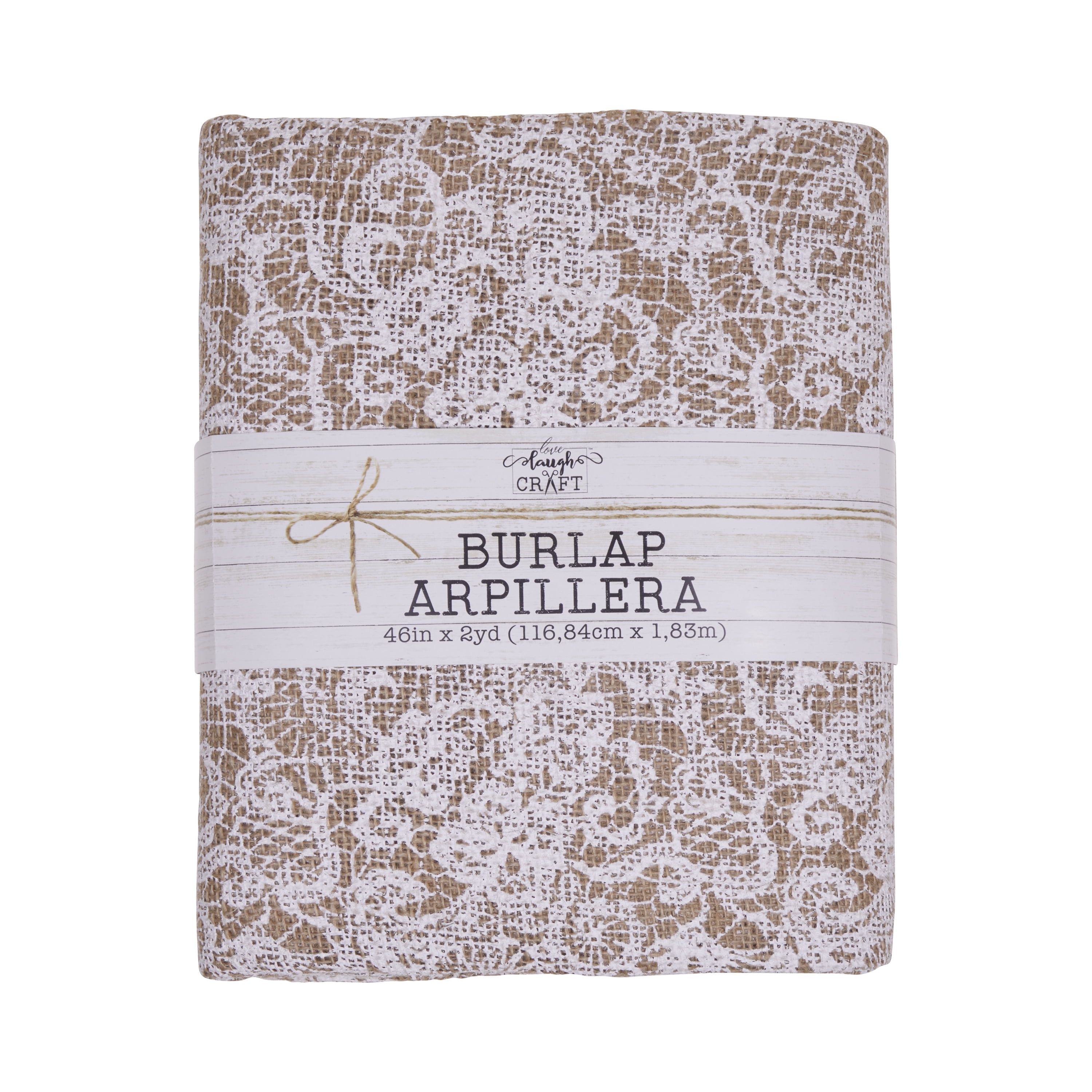 Love, Laugh, Craft Jute Burlap Roll Precut, 46"W x 2-Yards, White Lace