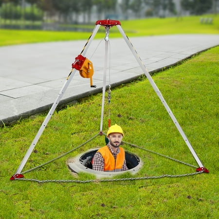 Aluminum And Steel 160*46*27cm Rescue Tripod 1800lbs Winch 1.6-2.45m Adjustable Confined Space Lifting Kit