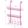 thumbnail image 2 of Over The Door metal Storage Rack Coat Hook Shelf Bathroom Office, Pink, 2 of 3