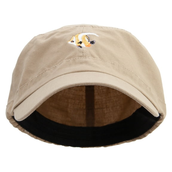 Heniochus Logo Embroidered Big Size Fitted Ripstop Cotton Military Army Cap - Khaki XL-2XL