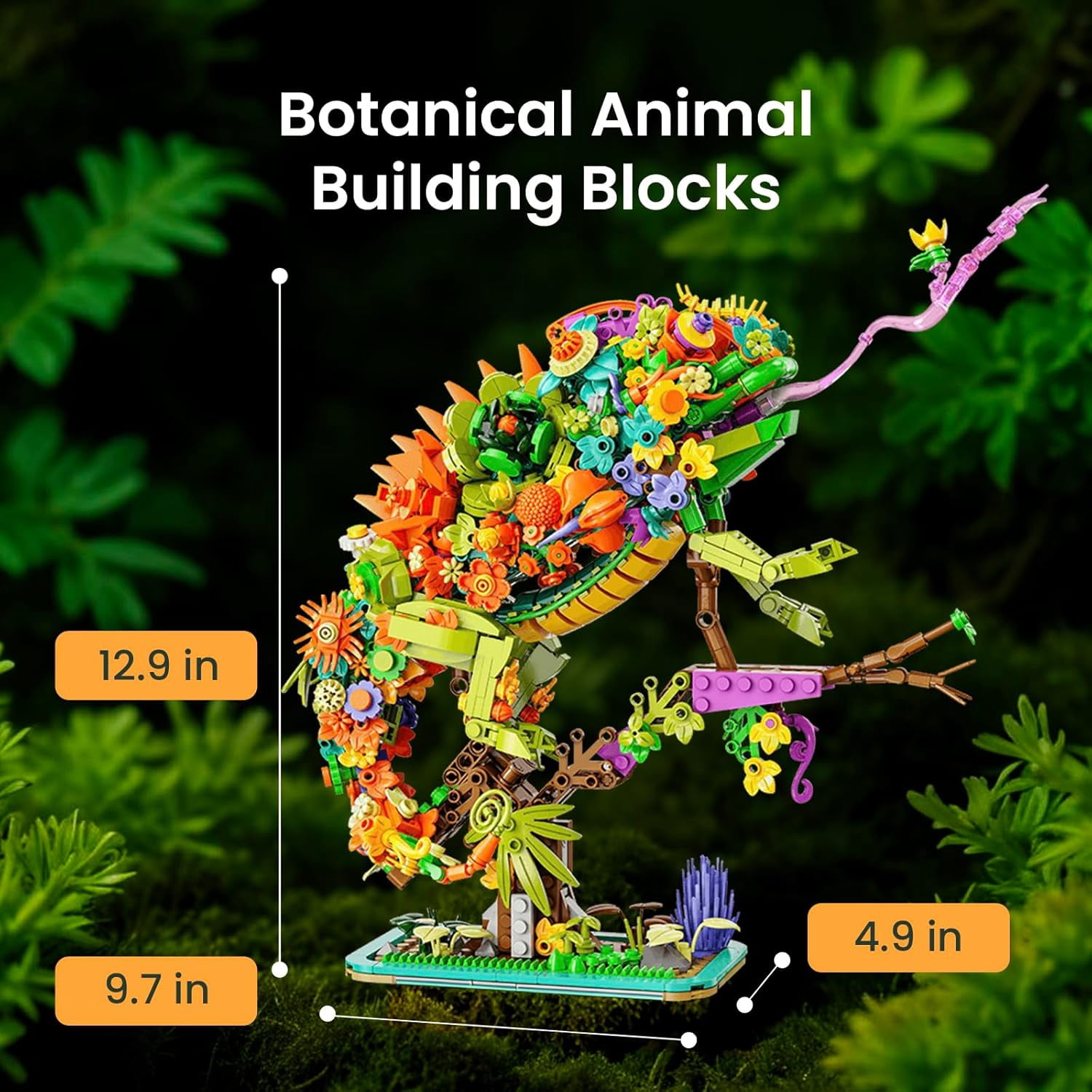 Animal Floral Building Set, Flowers & Animals Botanical Collectible Model Kit, Creator Chameleon Toys, Ideas Gifts for Adults, Women, Men, Teens Age 12+ (1232 Pieces)