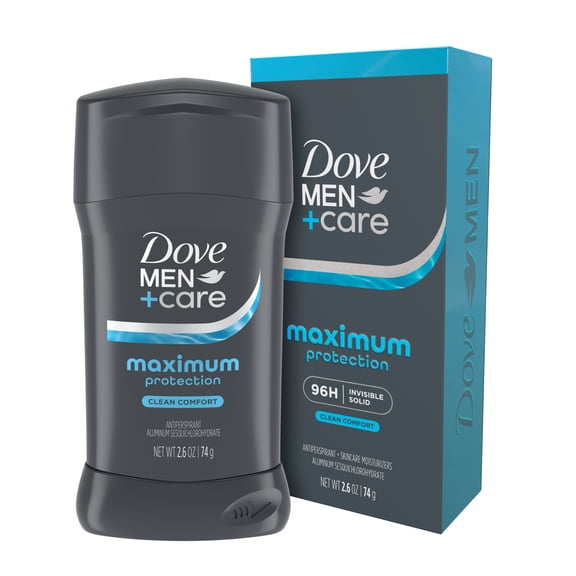 Dove Men Care Invisible Solid Deodorant Stick Maximum Protection Clean Comfort 96-Hour Comfort, 2.6 oz